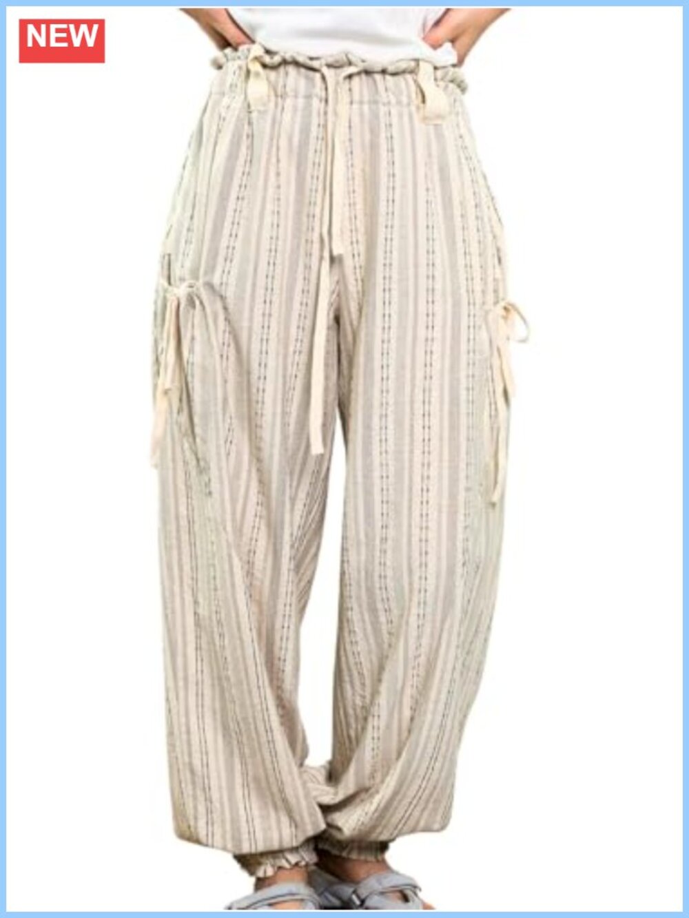 Women's Wide Leg Striped Lounge Pants with Pockets Drawstring Elastic Waist